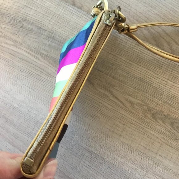 Coach Julia Legacy Satin Striped Multicolor Signature Wristlet Leather Trim - Picture 4 of 8